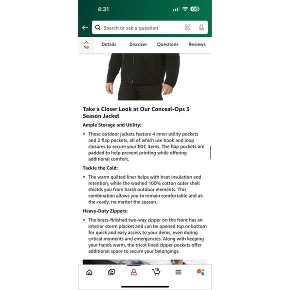 Men XL multi-pockets cargo utility CCW Concealed Carry sports Jacket Never worn - Picture 14 of 16